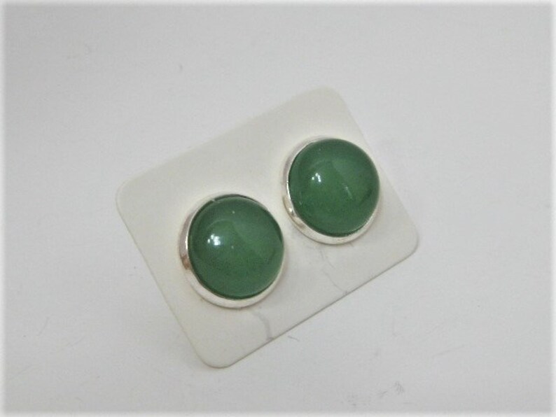 Aventurine stud earrings green stone stud earrings in a .925 silver setting