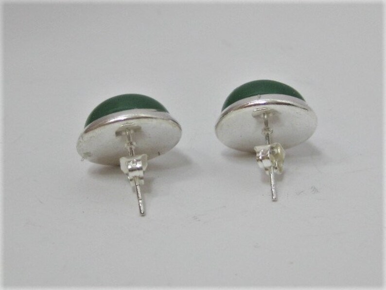 Aventurine stud earrings green stone stud earrings in a .925 silver setting