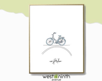 Amsterdam Print Amsterdam Art Print Travel Poster Amsterdam Bicycle Lover Gift Printable Travel Printable Wall Art