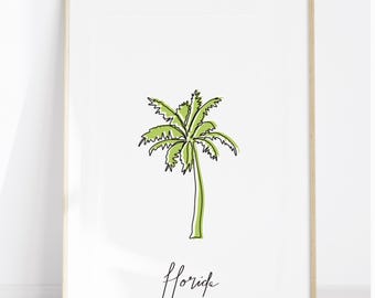 Palm Tree Wall Art Florida Art Print Florida Line Art Minimalist Palm Tree Printable Housewarming Gift Travel Print US States Printable Art