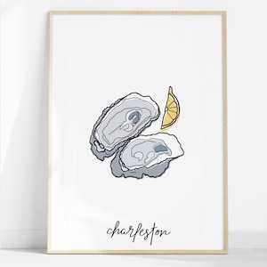 Charleston Art Print Oyster Wall Art Oysters Art Print South Carolina Travel Gift Printable Beach Wall Art