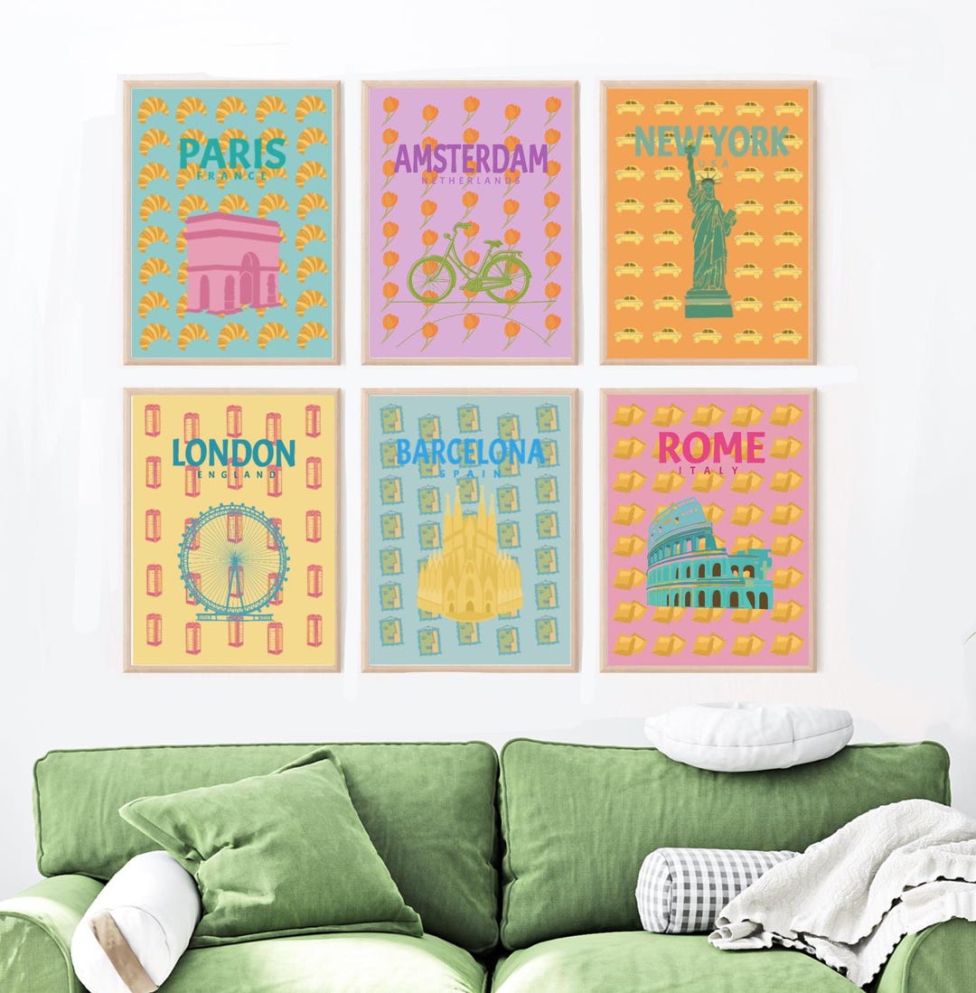 Set of 6 Travel Art Prints | World Cities Posters | Trendy Travel Wall ...
