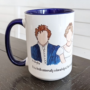 Pride and Prejudice Mug (Jane + Mr. Bingley, Elizabeth + Mr. Darcy) Jane Austen Book Quote Fan