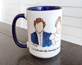 Pride and Prejudice Mug (Jane + Mr. Bingley, Elizabeth + Mr. Darcy) Jane Austen Book Quote Fan