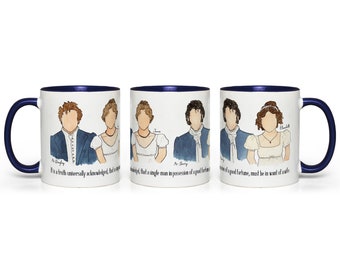 Pride and Prejudice Mug (Jane + Mr. Bingley, Elizabeth + Mr. Darcy) Jane Austen Book Quote Fan