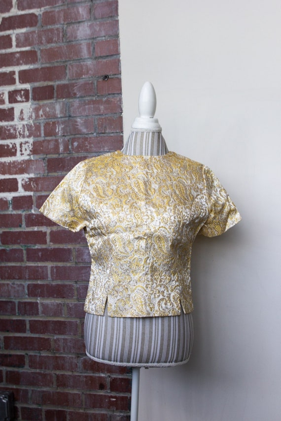 Vintage Handmade Yellow and Gold Jacquard Top By L