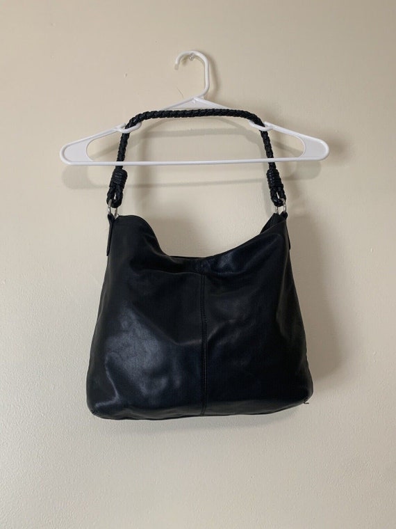 Vintage 90s Talbots Black Leather Bag w/Cutouts