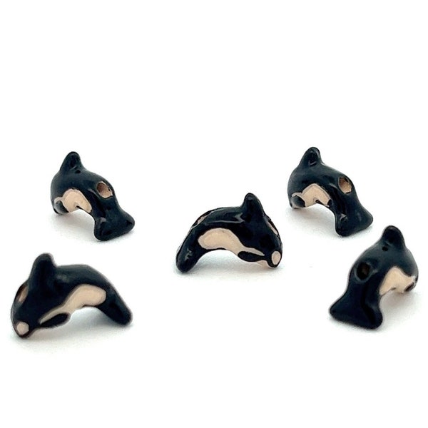 Large or Small Qty 5 Blue Dolphin, Orca Whale Peruvian Ceramic Hand painted Beads, Sea Creature, Ocean Life Bead Project