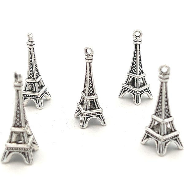 Eiffel Tower Pewter Charms, Wholesale Lot, Paris, 3D Landmark Metal Alloy Beads