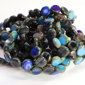 Czech Glass, Light Blue Glass, Round Shaped, Dark Blue Bead, Flat Round Shape, DIY