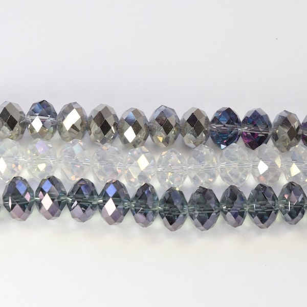 Clear and Smokey Crystal Beads with Aurora Borealis, Faceted Round Beads, Glass Beads, Fancy Beads, DIY, BS742