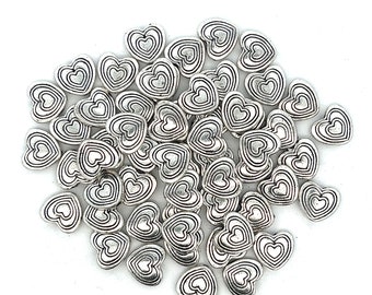 Heart Shaped Pewter Coin Bead, Spacer Bead, Valentine, Wholesale Lot, Metal Alloy Beads