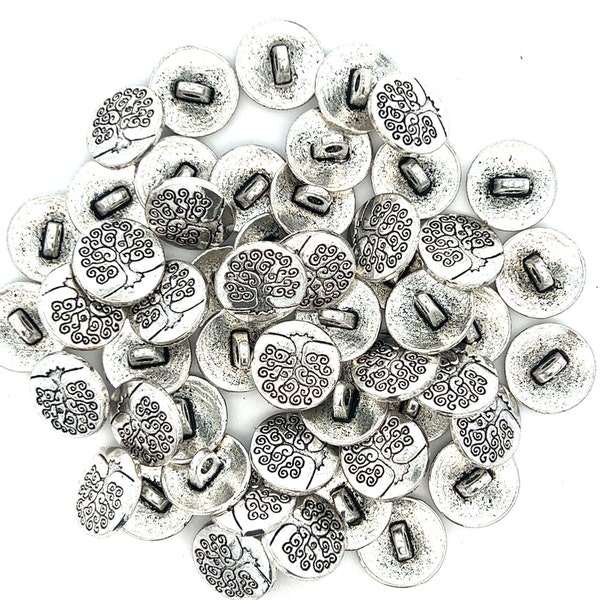Tree Design Pewter Button, Silver, Wholesale Lot, Swirly Tree, Metal Alloy Beads, DIY, Crafts