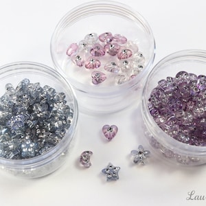 Star Beads, Heart Beads, Blue Stars, Purple Stars, Pink Hearts, Clear Heart Beads, Textured Beads, Small Stars, Semi-Transparent, DIY BS688