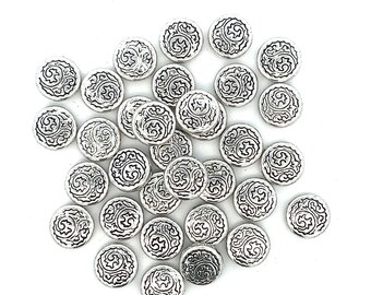 Swirl Design Pewter Coin Bead, Spacer Bead, Paisley, Wholesale Lot, Round, Metal Alloy Beads