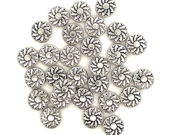 Sun Pewter Coin Bead, Spacer Bead, Wholesale Lot, Sunny, Round, Metal Alloy Beads
