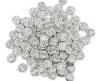 Clover Design Pewter Coin Bead, Spacer Bead, Flower, Wholesale Lot, Round, Metal Alloy Beads
