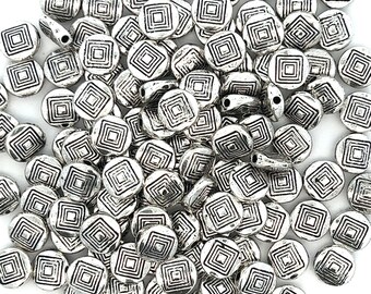 Square Design Pewter Coin Bead, Spacer Bead, Round Coin, Wholesale Lot, Metal Alloy Beads