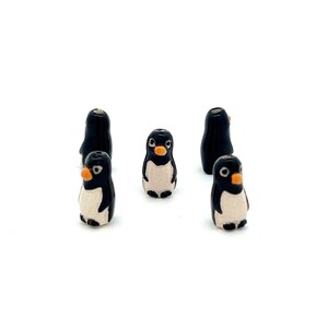 Tiny Qty 5 Penguin Peruvian Ceramic Hand painted Beads, Black and White Bird, Bead Project