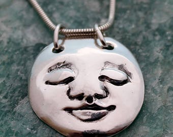 moon pendant / moon necklace / silver PMC / silver moon / handmade / silver snake chain