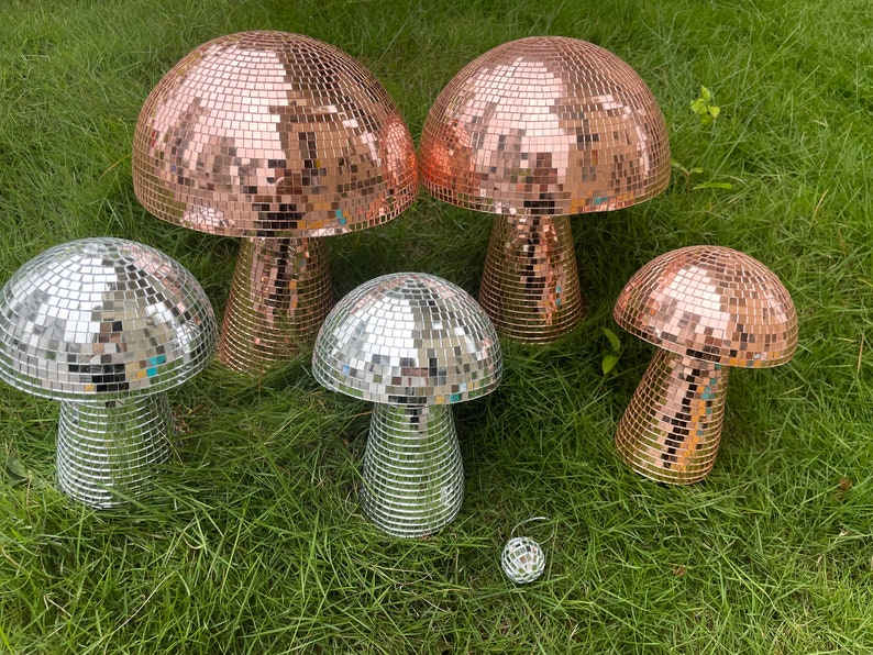 Generic Mirror Glitter Mushroom Disco Ball – Plastic With Mirrored Tiles, Gold, For Parties & Decor