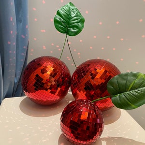 Glass Mirror Disco Red Cherry|Party Decoration|Various Sizes|Birthday Gift