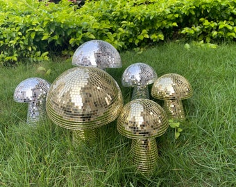 Fast delivery|Mirrored glass brick mushroom disco ball living room decoration, golden mushrooms