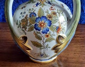 Beautiful three handled amphora style Italian or French faience vase