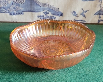 Lovely orange iridescent antique carnival glass dish