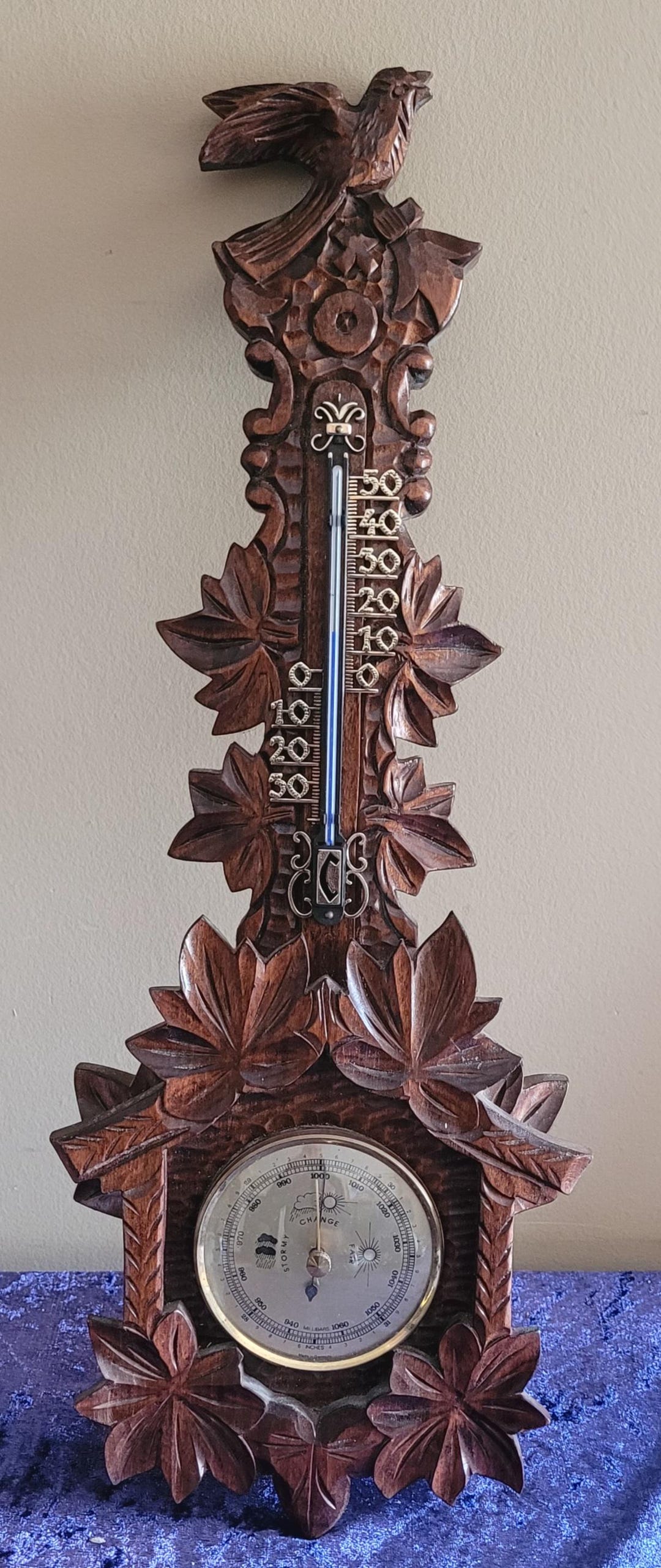 Beautiful Vintage Carved Wooden Black Forest Barometer - Etsy