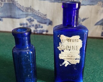 Fabulous pair of antique cobalt blue apothecary poison bottles