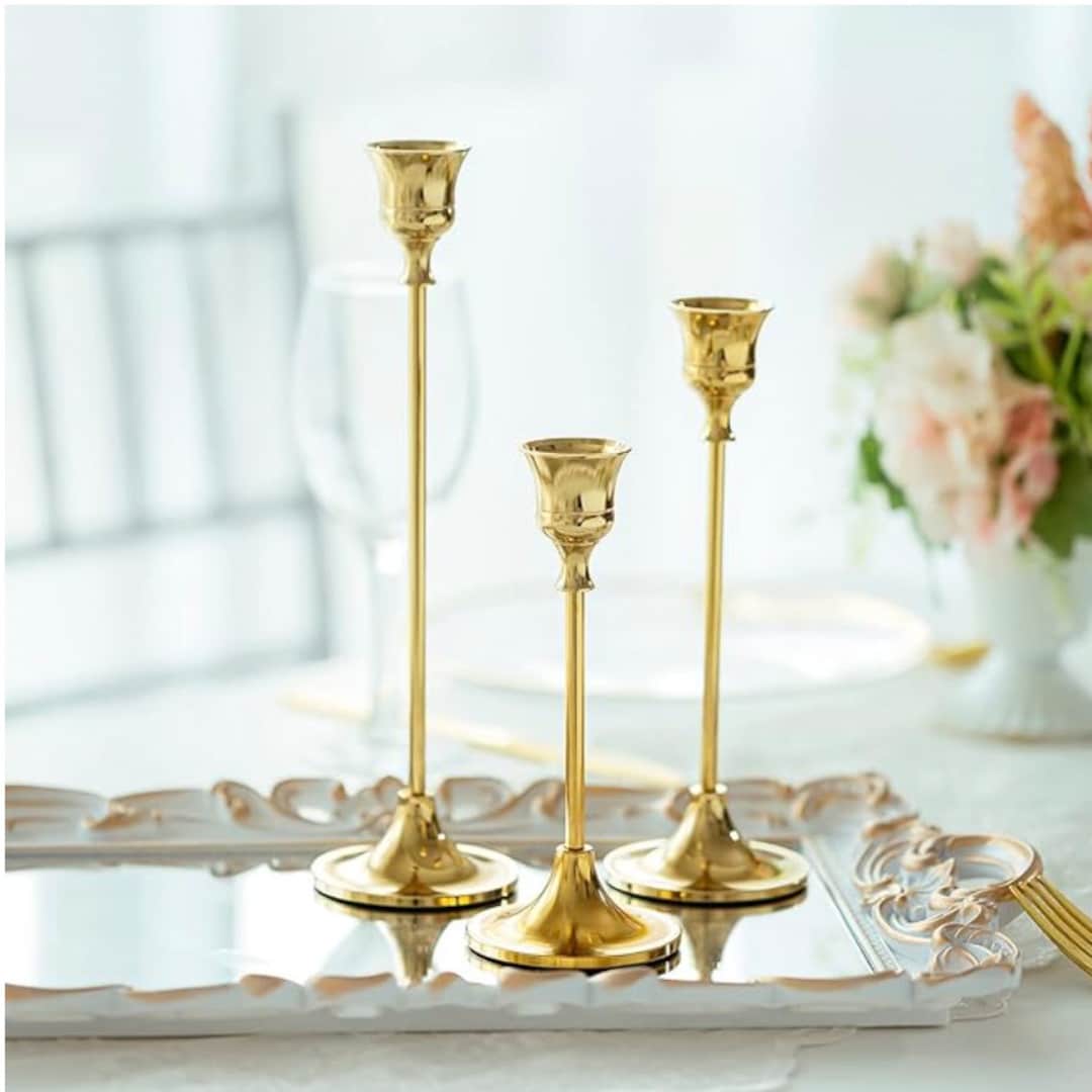 Gold Taper Candle Holder Set 3 - Etsy