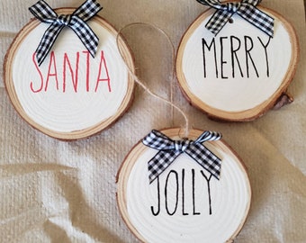 Rae Dunn inspired wood slice ornaments