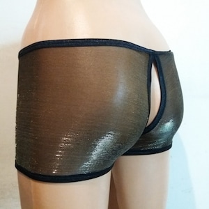 Transparent golden black mesh  shorts/ See through shorts/ See through underwear/ See through panties/ Open front panties/ Open back panties