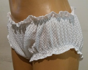 White Zigzag Sissy Panties/ Mesh Sleeping Panties/ Wedding Shorts