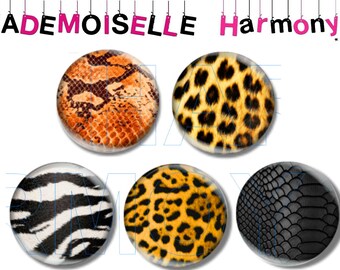 5 cabochons made of glass sized 25 mm printed animale
