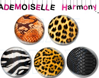 5 cabochons made of glass sized 20 mm printed animale