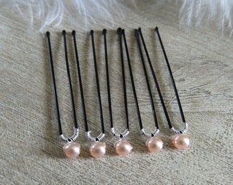 5 Wedding bun pins Pearl Pearl powder pink accessories wedding wedding hairstyle