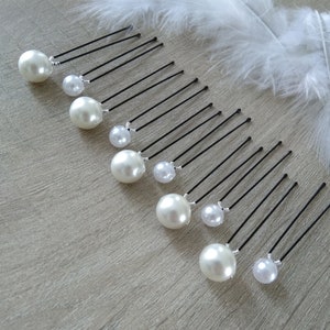 10 white pearly pearl bun pins Wedding bridal hair accessories image 1