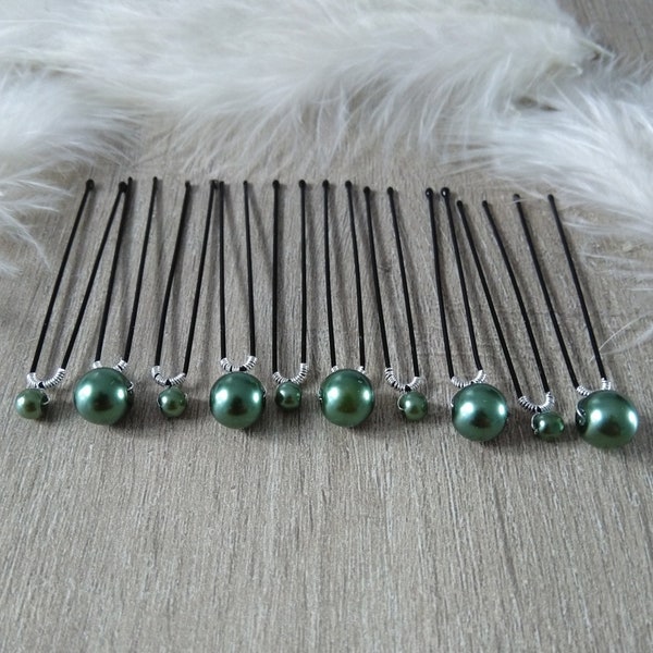 10 épingles chignon mariee perle nacrée vert foncé Accessoires coiffure mariée mariage chignon mariage chignon bohème chignon bas