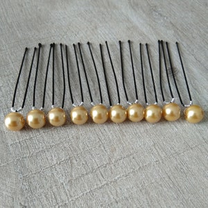 10 bun pins Wedding Golden pearly pearl Bridal hair accessories