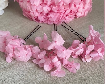 3 hair pins Pink hydrangea Hair accessories Chignon bridal wedding dried flowers