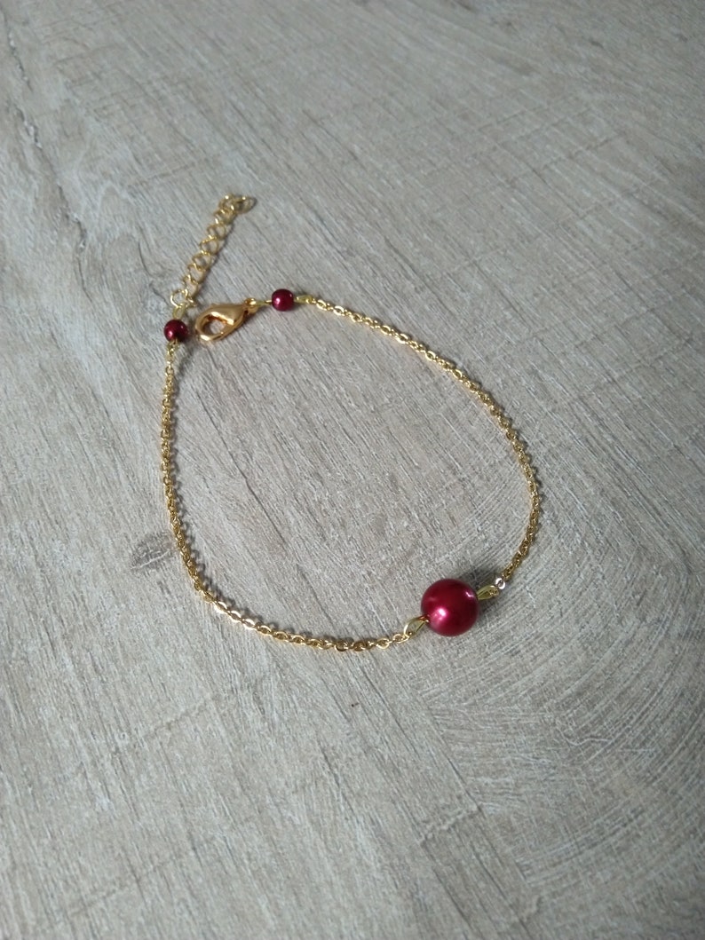 Bridal set bracelet earrings necklace pendant backless fine golden chain burgundy pearls wedding jewelry bridal jewelry image 4