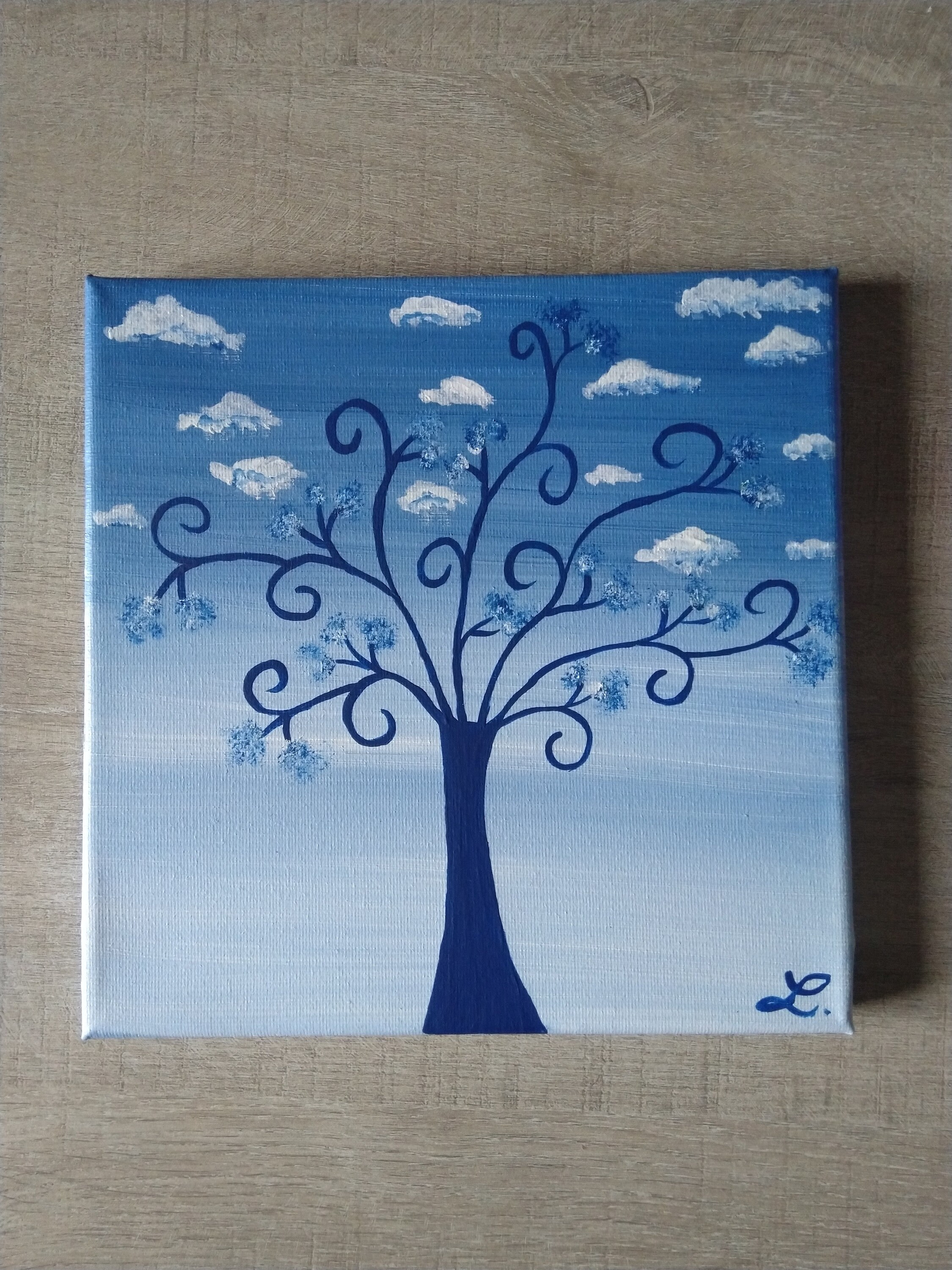 Tableau Arbre de Vie Tableau Bleu Ciel Nuage Abstrait Nature 20x20cm