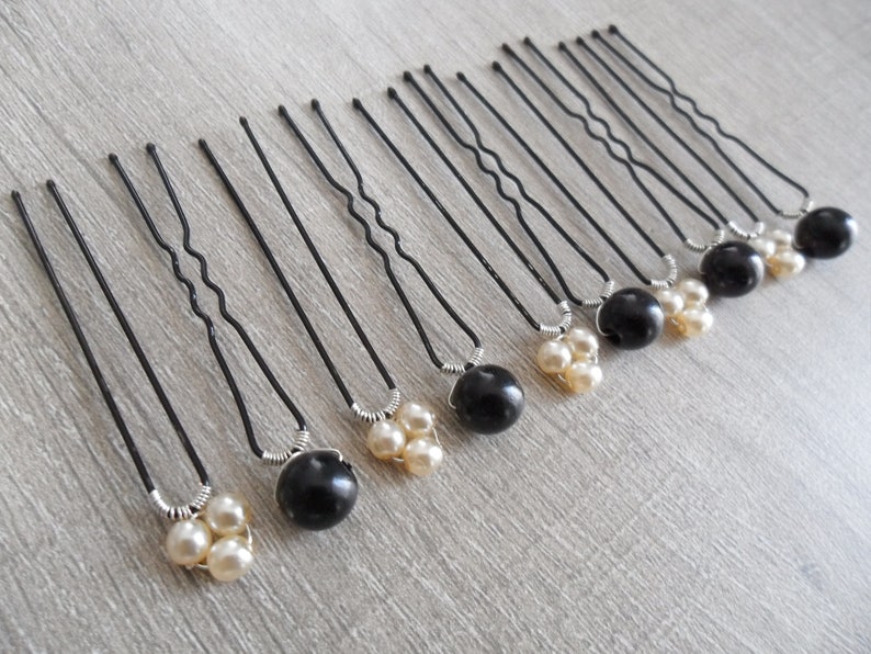 10 Black Pearl wedding bun pins 3 Pearl pearleses ivory wedding 10 Black Pearl wedding bun pins 3 Pearl pearleses ivory wedding