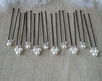 10 weiße Perlmutt-Dutt-Nadeln, 3 weiße Perlmutt-Perlen, Braut-Hochzeitsfrisur-Accessoires