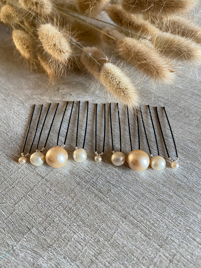 9 ivory pearl bun pins Bridal wedding hair accessories image 2
