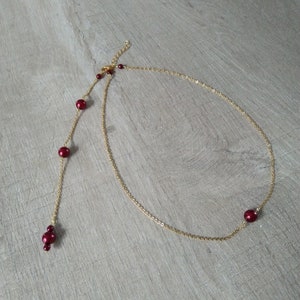 Bridal set bracelet earrings necklace pendant backless fine golden chain burgundy pearls wedding jewelry bridal jewelry image 2