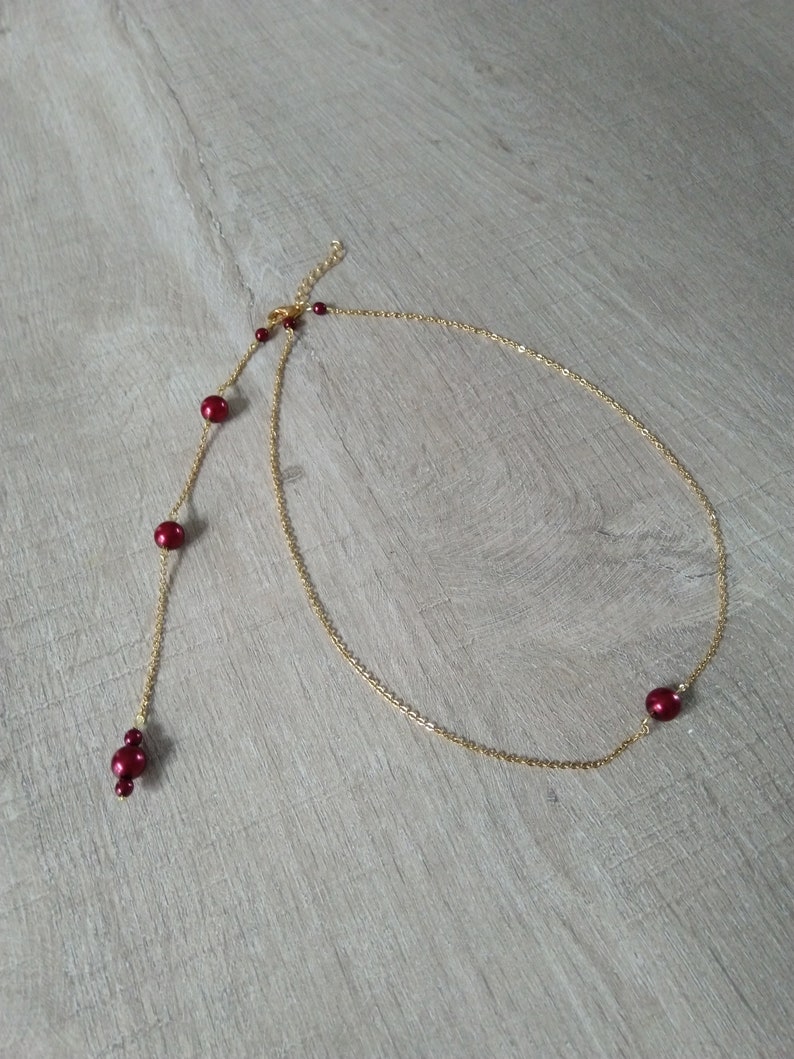 Bridal set bracelet earrings necklace pendant backless fine golden chain burgundy pearls wedding jewelry bridal jewelry image 2