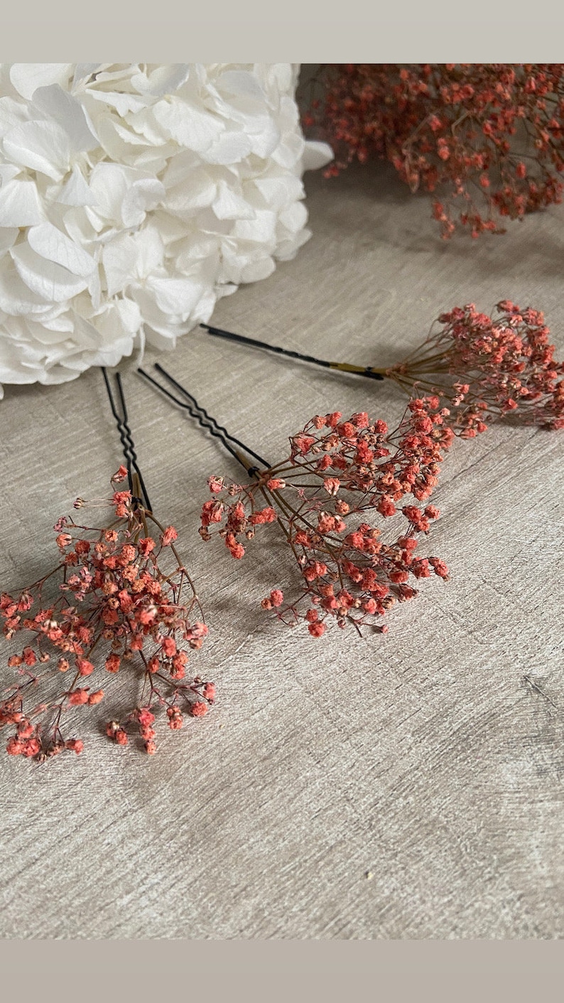 3 gypsophila hair pins Hair accessories Bridal bun wedding dried flowers image 4